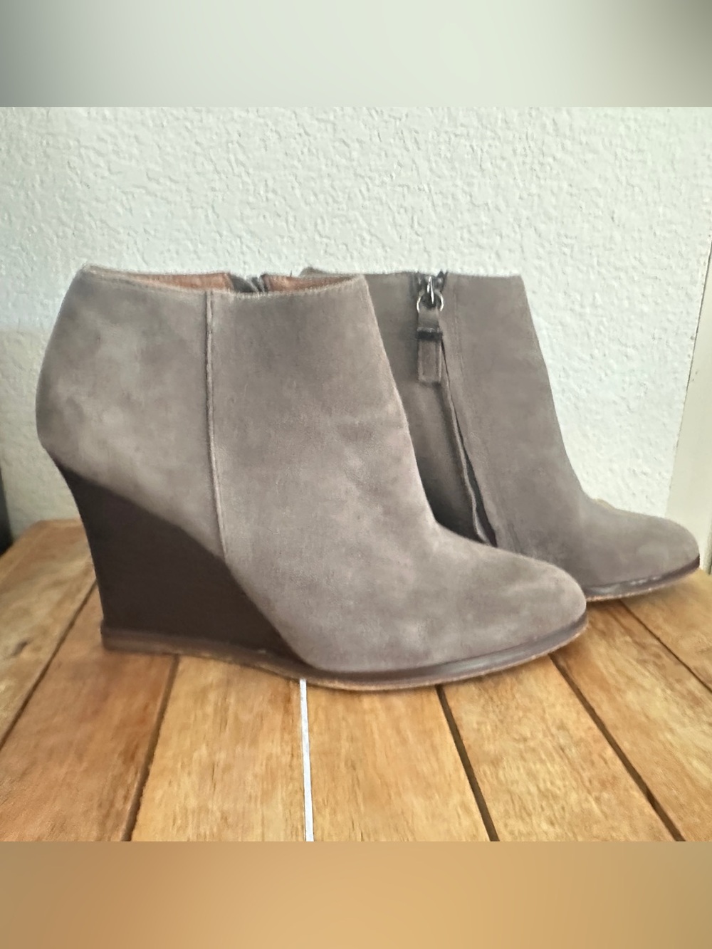 Halogen Taupe Suede Wedge Ankle Booties